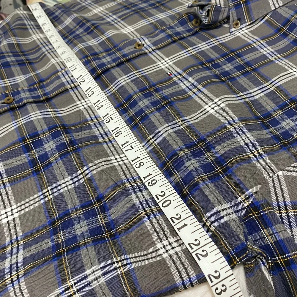 Tommy Hilfiger Blue Gray Plaid Button‎ Up Long Sleeve Casual Shirt Mens Large